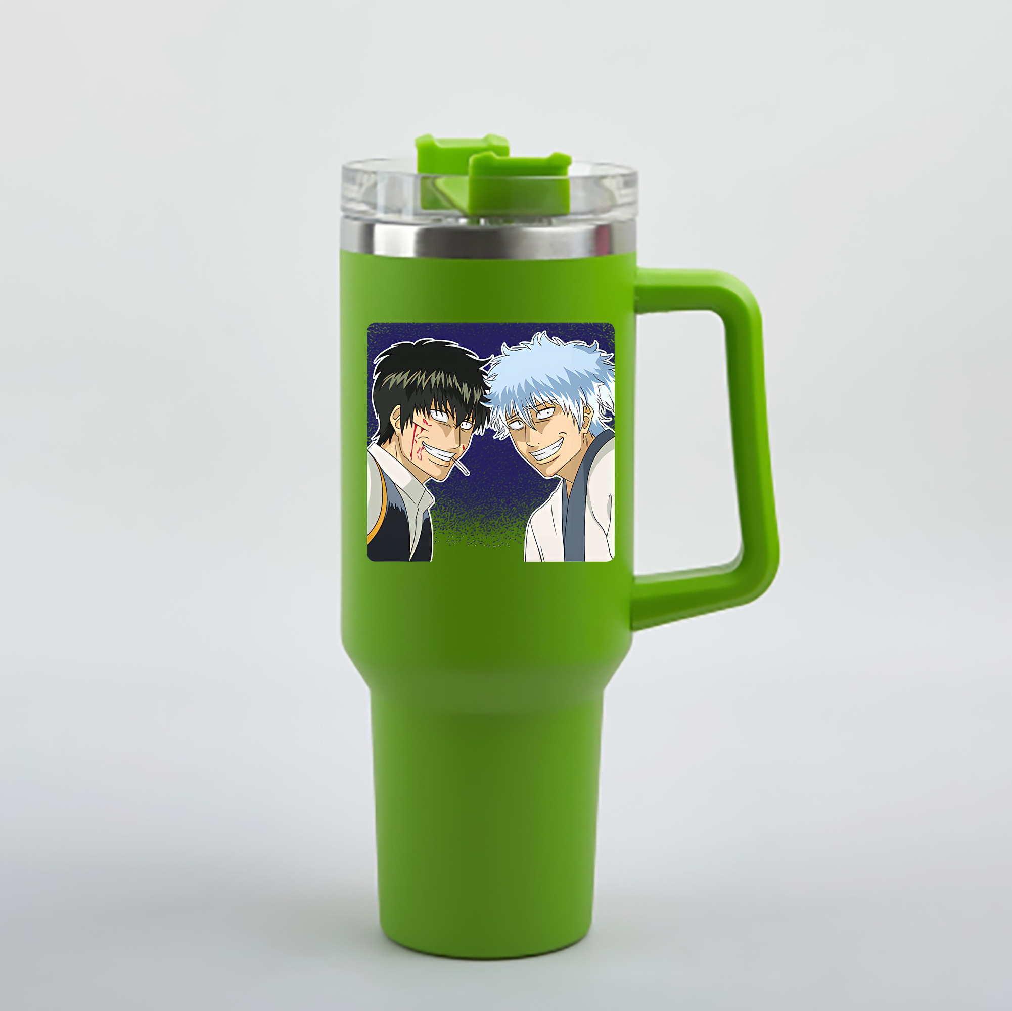 （画像用） ぎんたま 坂田銀時（さかたぎんとき） 神楽 志村新八（しむら しんぱち） GINTAMA Sakata Gintoki Kagura Shimura Shinpachi 1200mL車用タンブラー - クリスタルステッカー（プラスチックストロー付き）